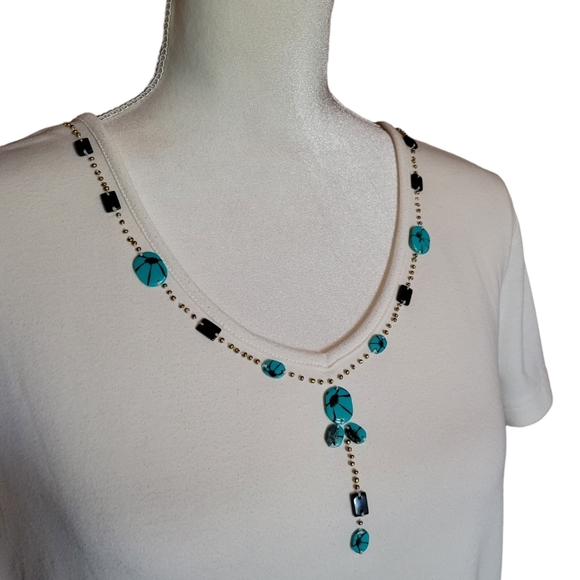 Rebecca Malone Women's Embellished Short Sleeve Top Sz L - Picture 2 of 6